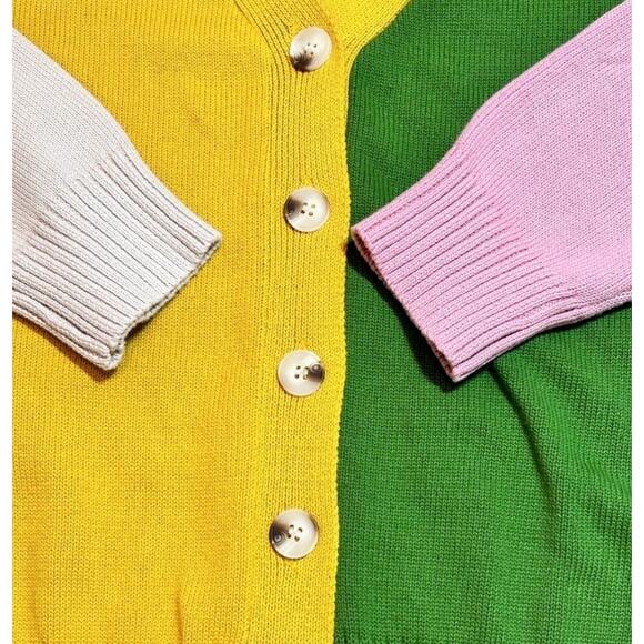 Easel Color Block Cotton Button Front Oversized Med. Cardigan Sweater Excellent - Picture 4 of 7